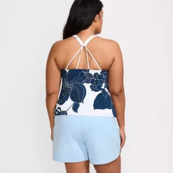 Women's D-Cup Tugless High Neck Strappy Back Tankini Swimsuit Top