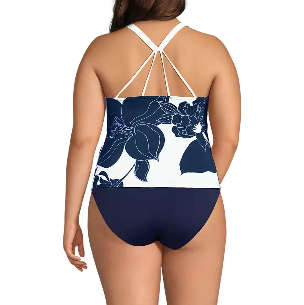 Women's D-Cup Tugless High Neck Strappy Back Tankini Swimsuit Top