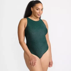 Women's D-Cup Tugless Shine High Neck Portrait Back One Piece Swimsuit
