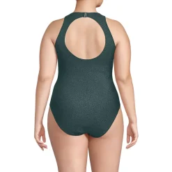 Women's D-Cup Tugless Shine High Neck Portrait Back One Piece Swimsuit