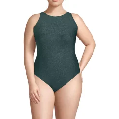 Women's D-Cup Tugless Shine High Neck Portrait Back One Piece Swimsuit