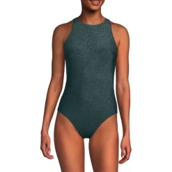 Women's D-Cup Tugless Shine High Neck Portrait Back One Piece Swimsuit
