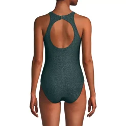 Women's D-Cup Tugless Shine High Neck Portrait Back One Piece Swimsuit
