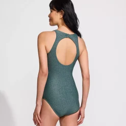 Women's D-Cup Tugless Shine High Neck Portrait Back One Piece Swimsuit