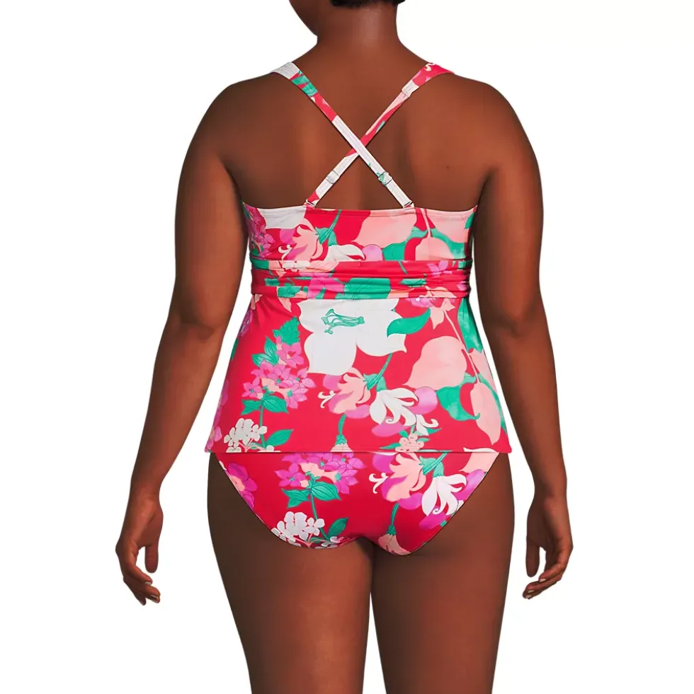 Women's D-Cup V-Neck Plunge X Back Tankini Top