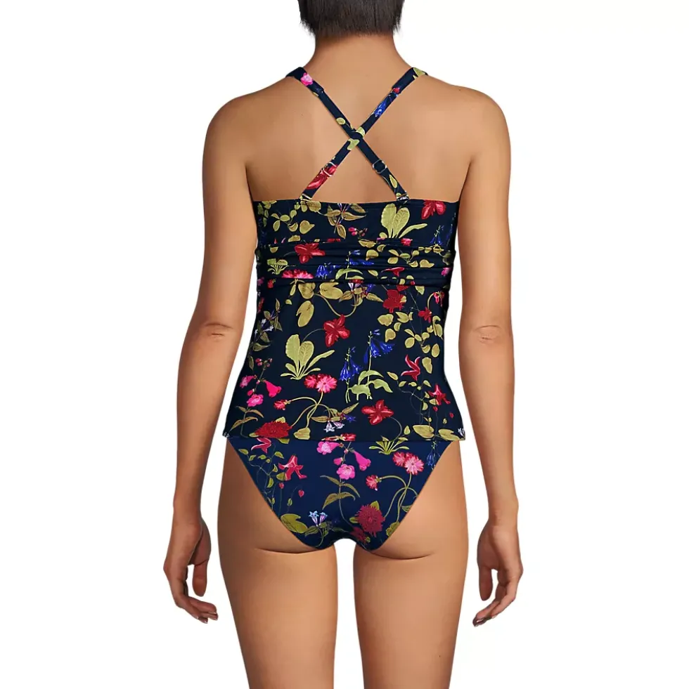 Women's D-Cup V-Neck Plunge X Back Tankini Top
