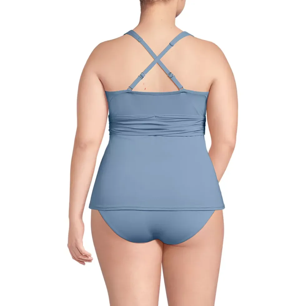 Women's D-Cup V-Neck Plunge X Back Tankini Top