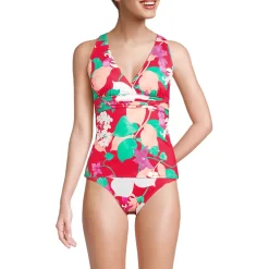 Women's D-Cup V-Neck Plunge X Back Tankini Top