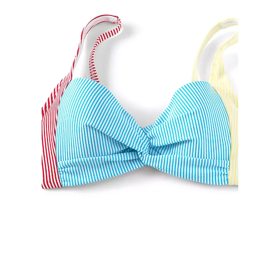 Women's DD-Cup Chlorine Resistant Twist Underwire Bikini Top Swimsuit Adjustable Straps Seersucker