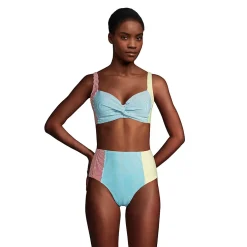 Women's DD-Cup Chlorine Resistant Twist Underwire Bikini Top Swimsuit Adjustable Straps Seersucker