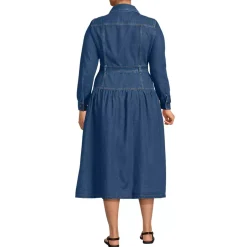 Women's Denim Button Front Midi Shirt Dress