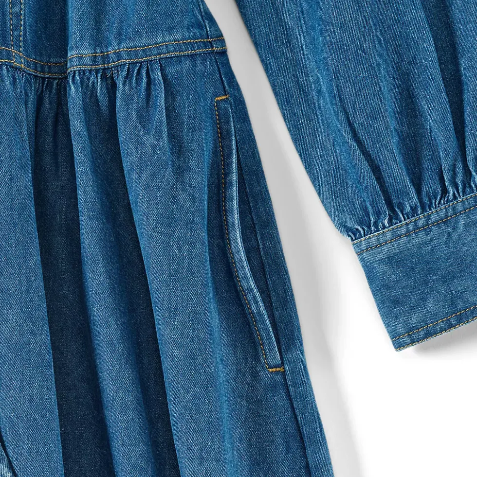 Women's Denim Button Front Midi Shirt Dress