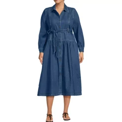 Women's Denim Button Front Midi Shirt Dress