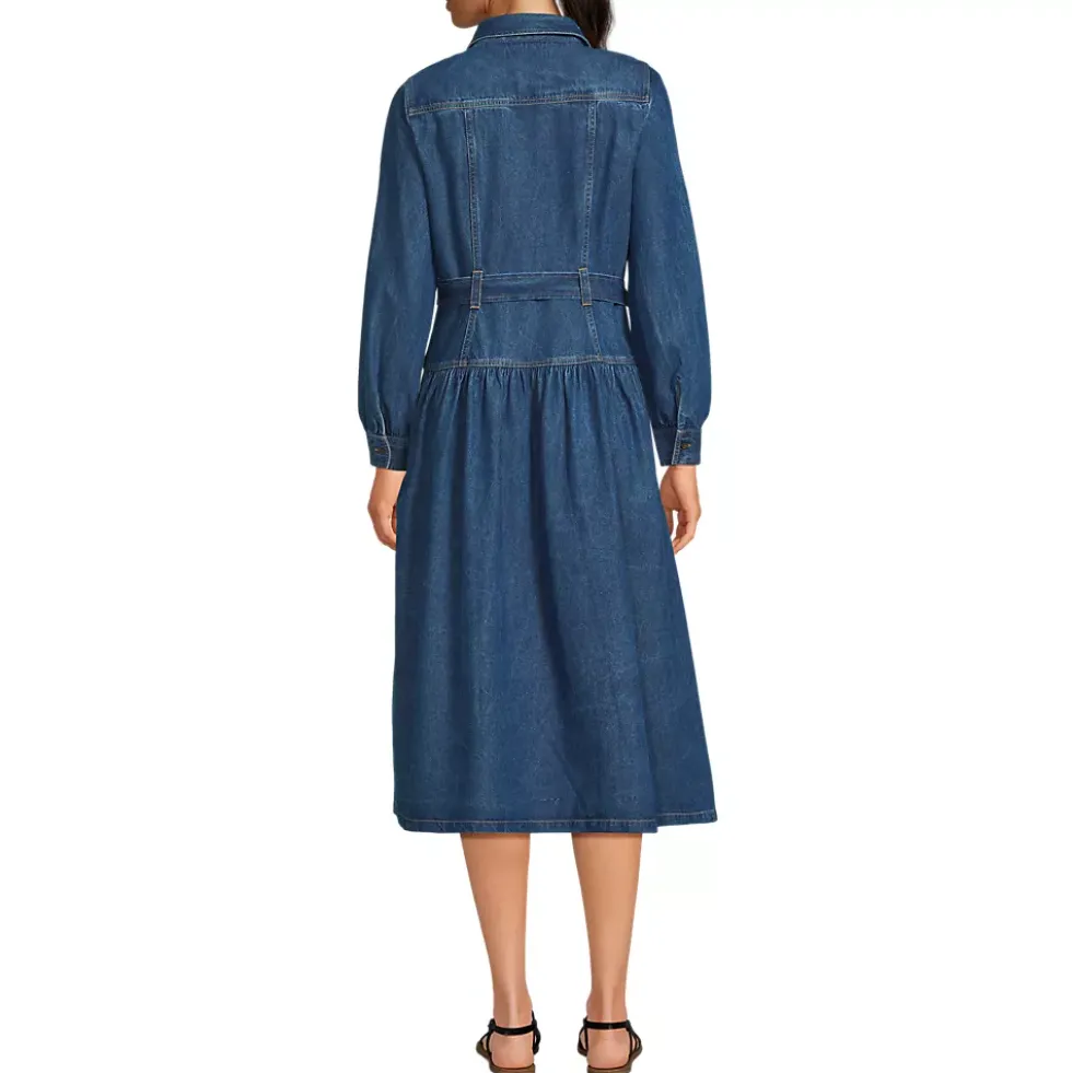 Women's Denim Button Front Midi Shirt Dress
