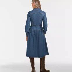 Women's Denim Button Front Midi Shirt Dress