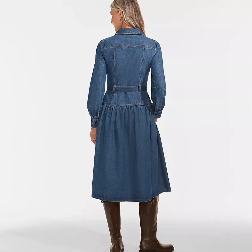 Women's Denim Button Front Midi Shirt Dress
