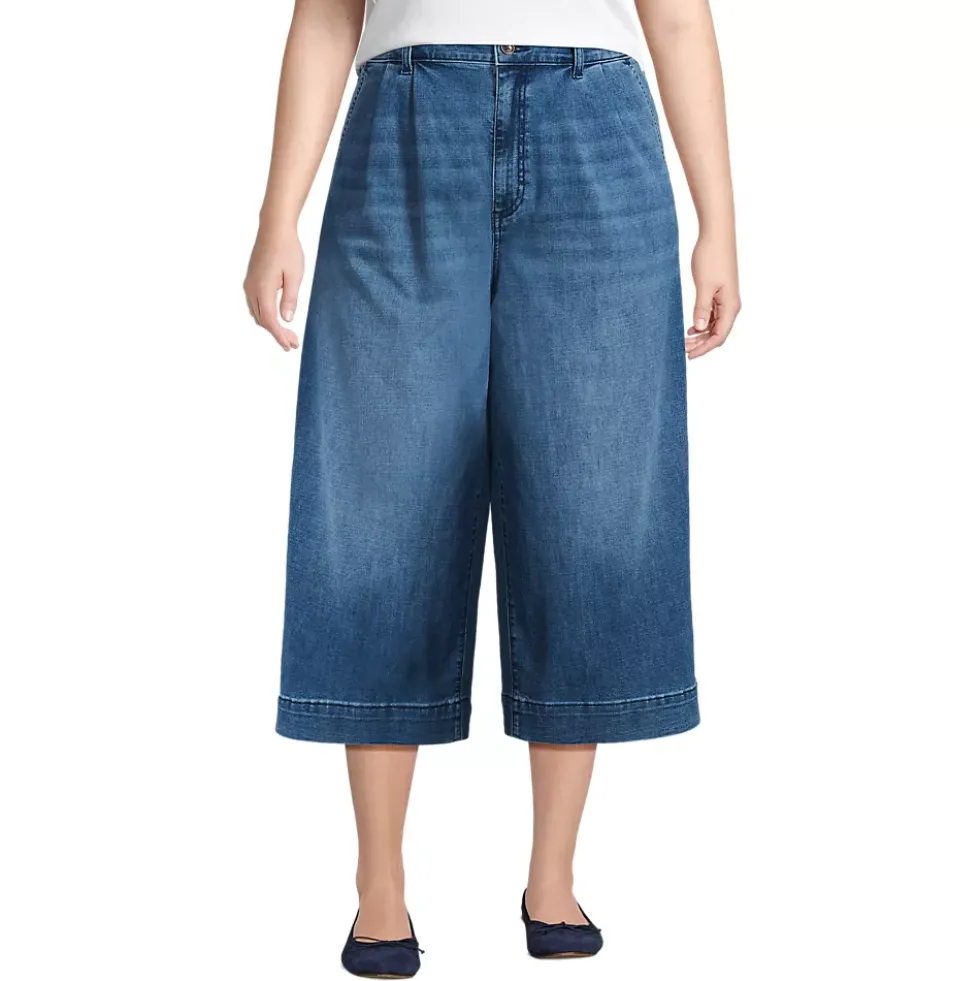 Women's Denim Mid Rise Wide Leg Culotte Jeans