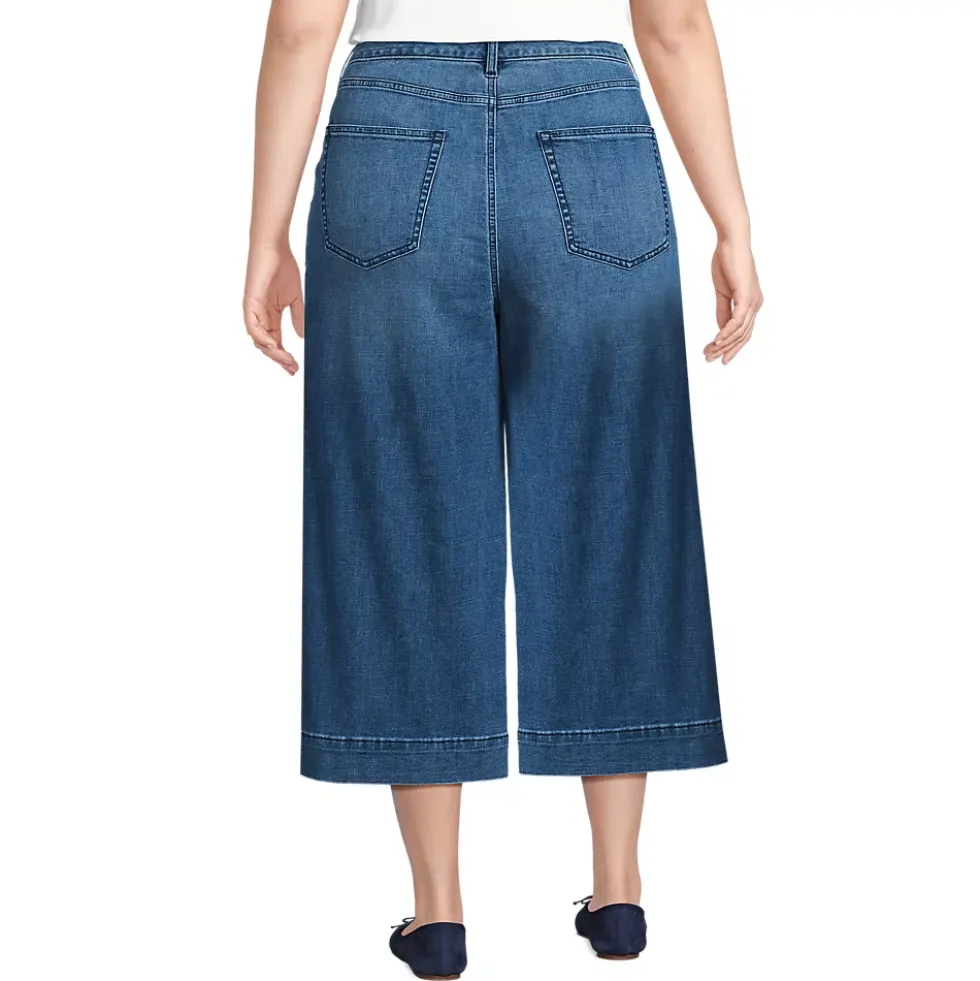 Women's Denim Mid Rise Wide Leg Culotte Jeans