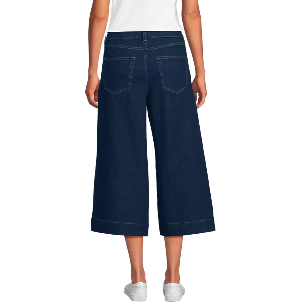 Women's Denim Mid Rise Wide Leg Culotte Jeans