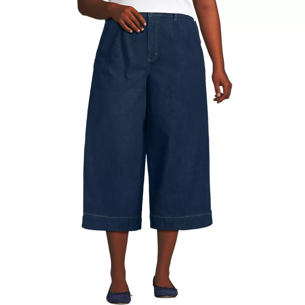 Women's Denim Mid Rise Wide Leg Culotte Jeans