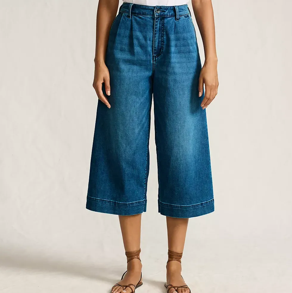 Women's Denim Mid Rise Wide Leg Culotte Jeans