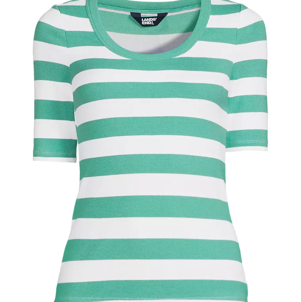Women's Drapey Rib Fitted Elbow Sleeve Scoop Neck Tee