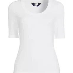 Women's Drapey Rib Fitted Elbow Sleeve Scoop Neck Tee