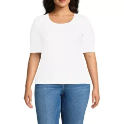 Women's Drapey Rib Fitted Elbow Sleeve Scoop Neck Tee