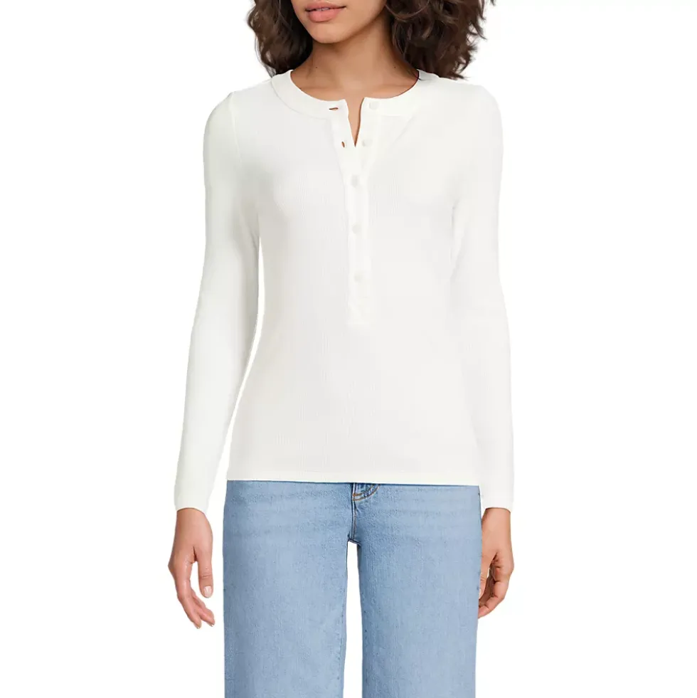 Women's Drapey Rib Fitted Long Sleeve Henley T-Shirt