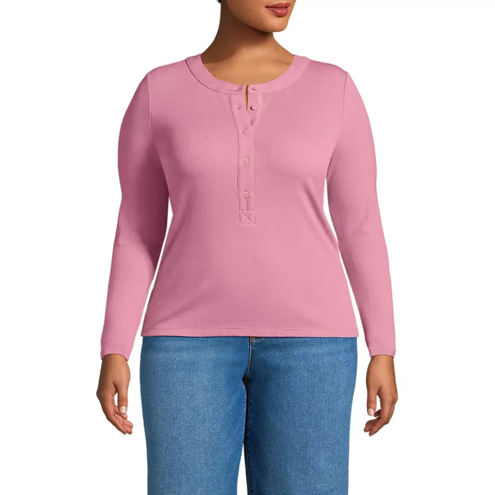 Women's Drapey Rib Fitted Long Sleeve Henley T-Shirt
