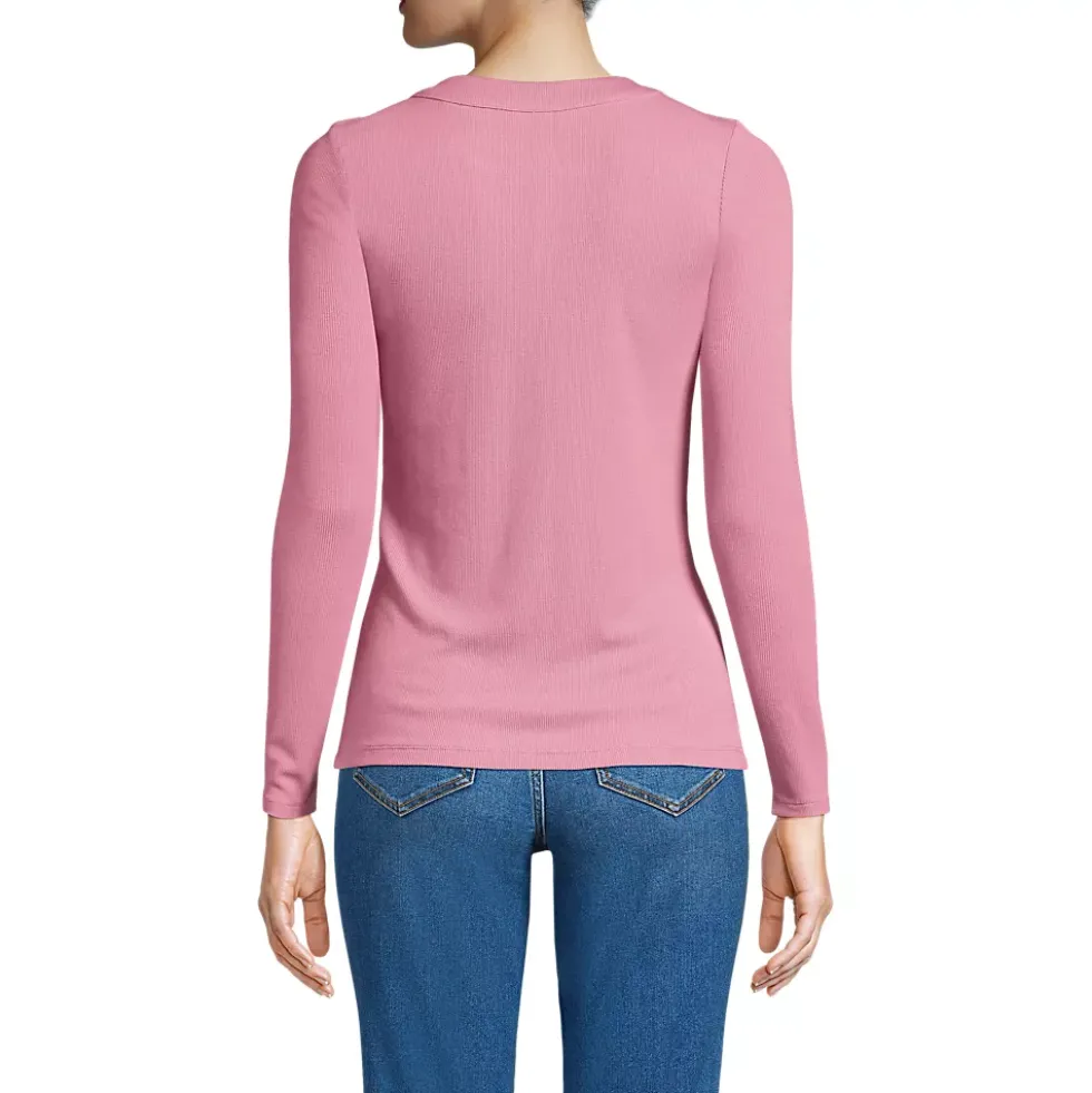 Women's Drapey Rib Fitted Long Sleeve Henley T-Shirt