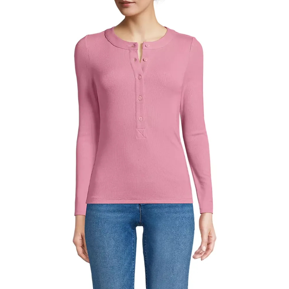 Women's Drapey Rib Fitted Long Sleeve Henley T-Shirt