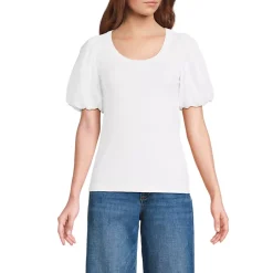 Women's Drapey Rib Puff Sleeve Scoop Neck Top