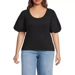 Women's Drapey Rib Puff Sleeve Scoop Neck Top