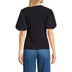 Women's Drapey Rib Puff Sleeve Scoop Neck Top