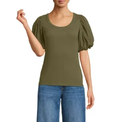 Women's Drapey Rib Puff Sleeve Scoop Neck Top