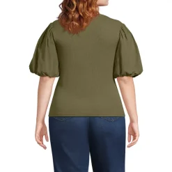 Women's Drapey Rib Puff Sleeve Scoop Neck Top