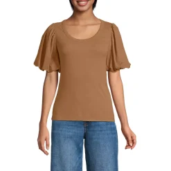 Women's Drapey Rib Puff Sleeve Scoop Neck Top