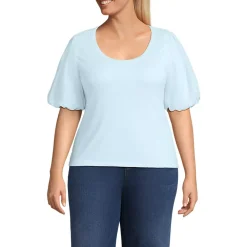 Women's Drapey Rib Puff Sleeve Scoop Neck Top
