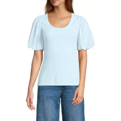 Women's Drapey Rib Puff Sleeve Scoop Neck Top