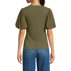 Women's Drapey Rib Puff Sleeve Scoop Neck Top