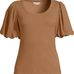 Women's Drapey Rib Puff Sleeve Scoop Neck Top