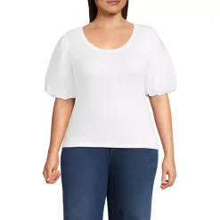 Women's Drapey Rib Puff Sleeve Scoop Neck Top