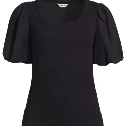 Women's Drapey Rib Puff Sleeve Scoop Neck Top