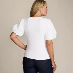 Women's Drapey Rib Puff Sleeve Scoop Neck Top