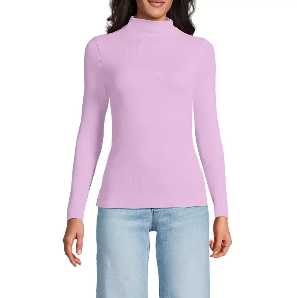 Women's Drapey Rib Skimming Long Sleeve Mock Neck
