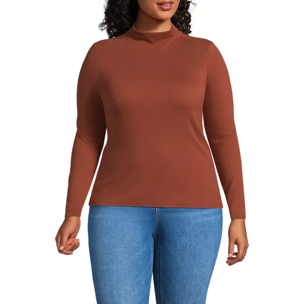 Women's Drapey Rib Skimming Long Sleeve Mock Neck