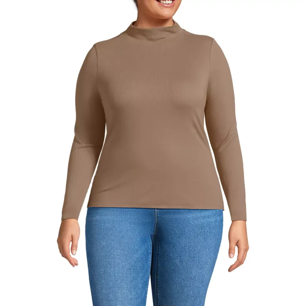 Women's Drapey Rib Skimming Long Sleeve Mock Neck