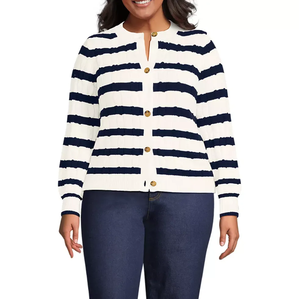Women's Drifter Classic Cable Crew Neck Cardigan Sweater