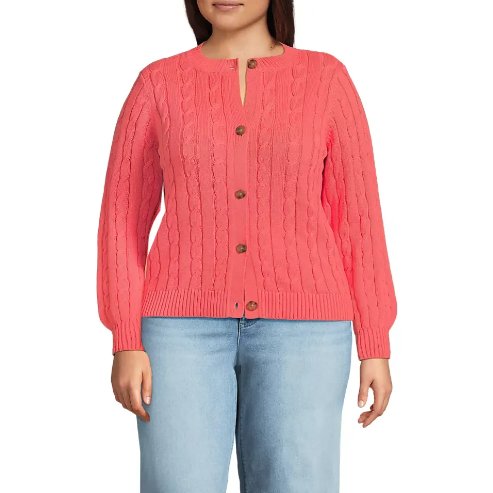 Women's Drifter Classic Cable Crew Neck Cardigan Sweater